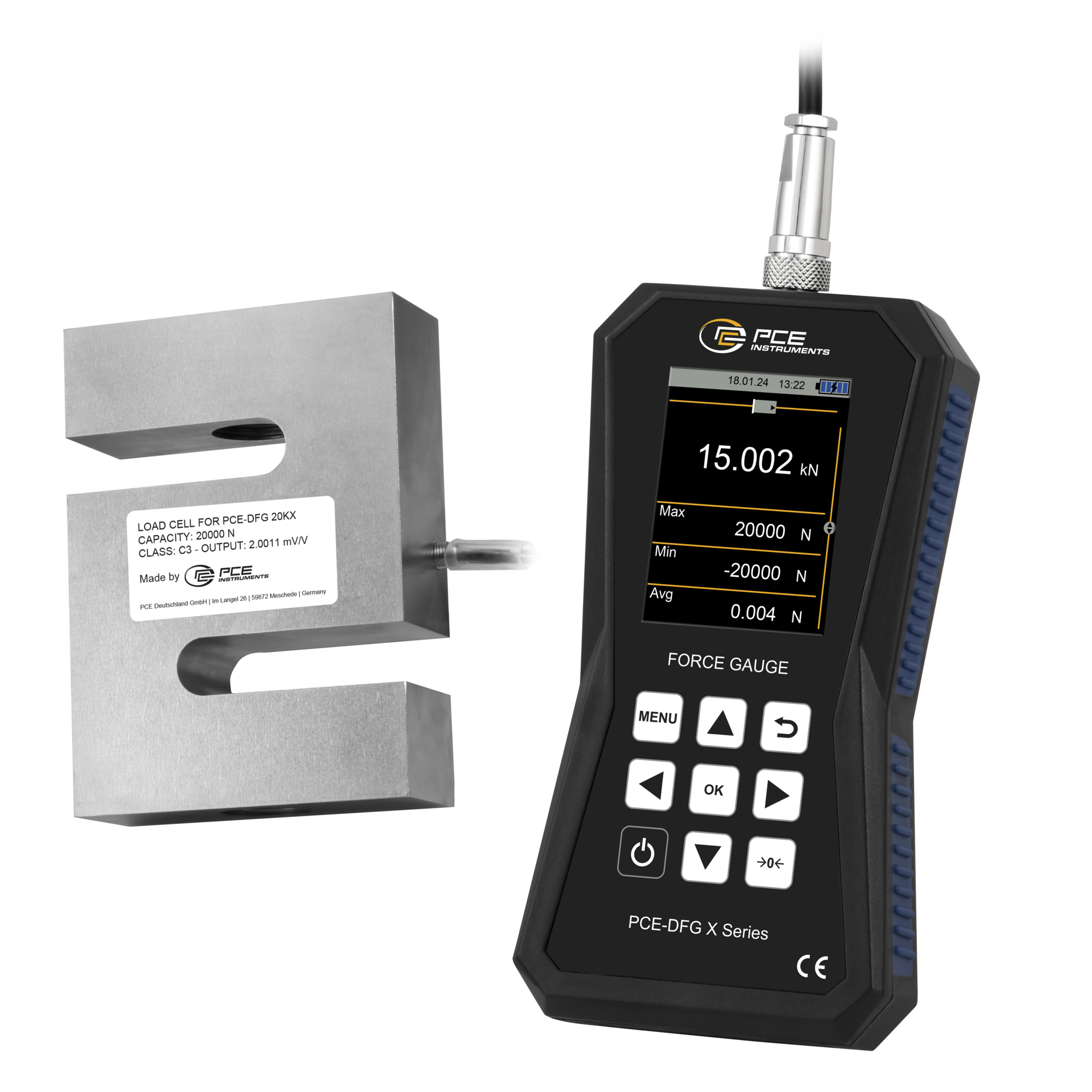 PCE Tension Dynamometer — Measures Tensile and Compressive Forces, High Precision, Model# PCE-DFG 20K X